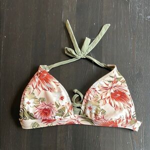 Kona Sol Green and Red Floral Bikini Top